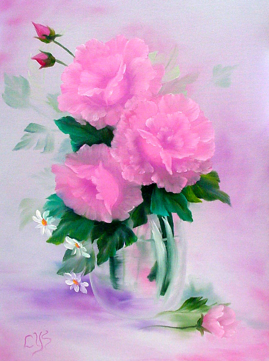 Pink Roses in a Glass Vase